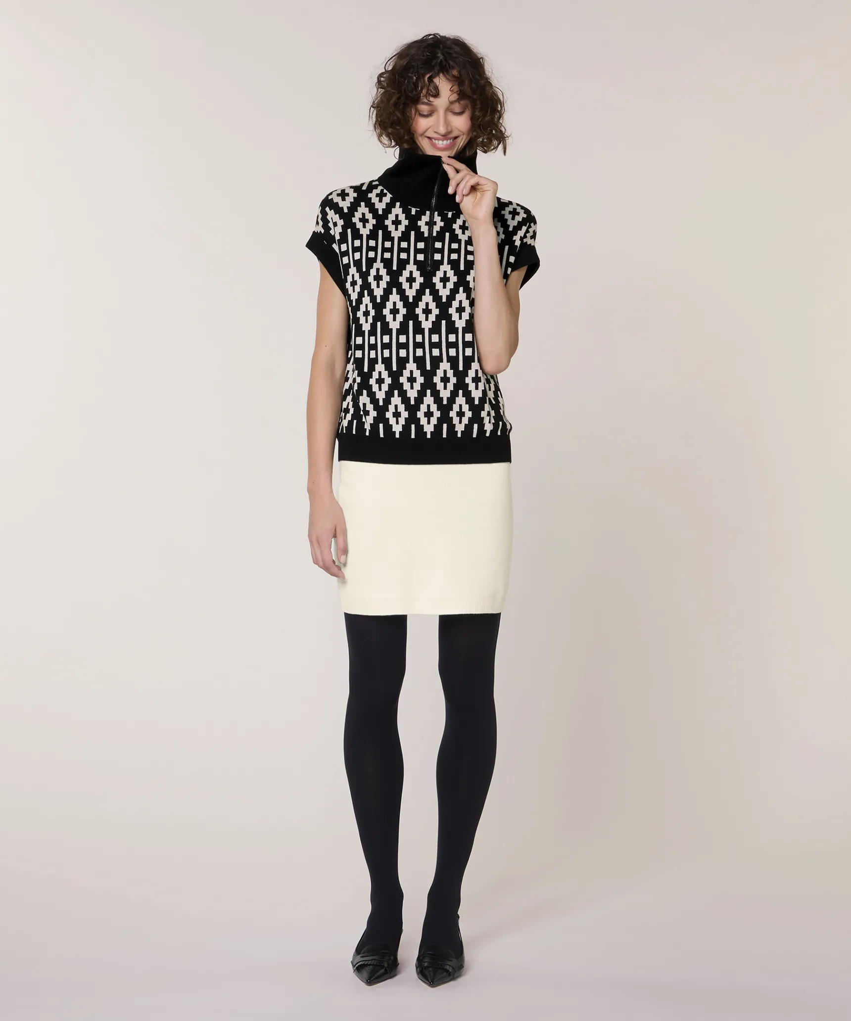 Online Rodier Pull manches courtes jacquard noir