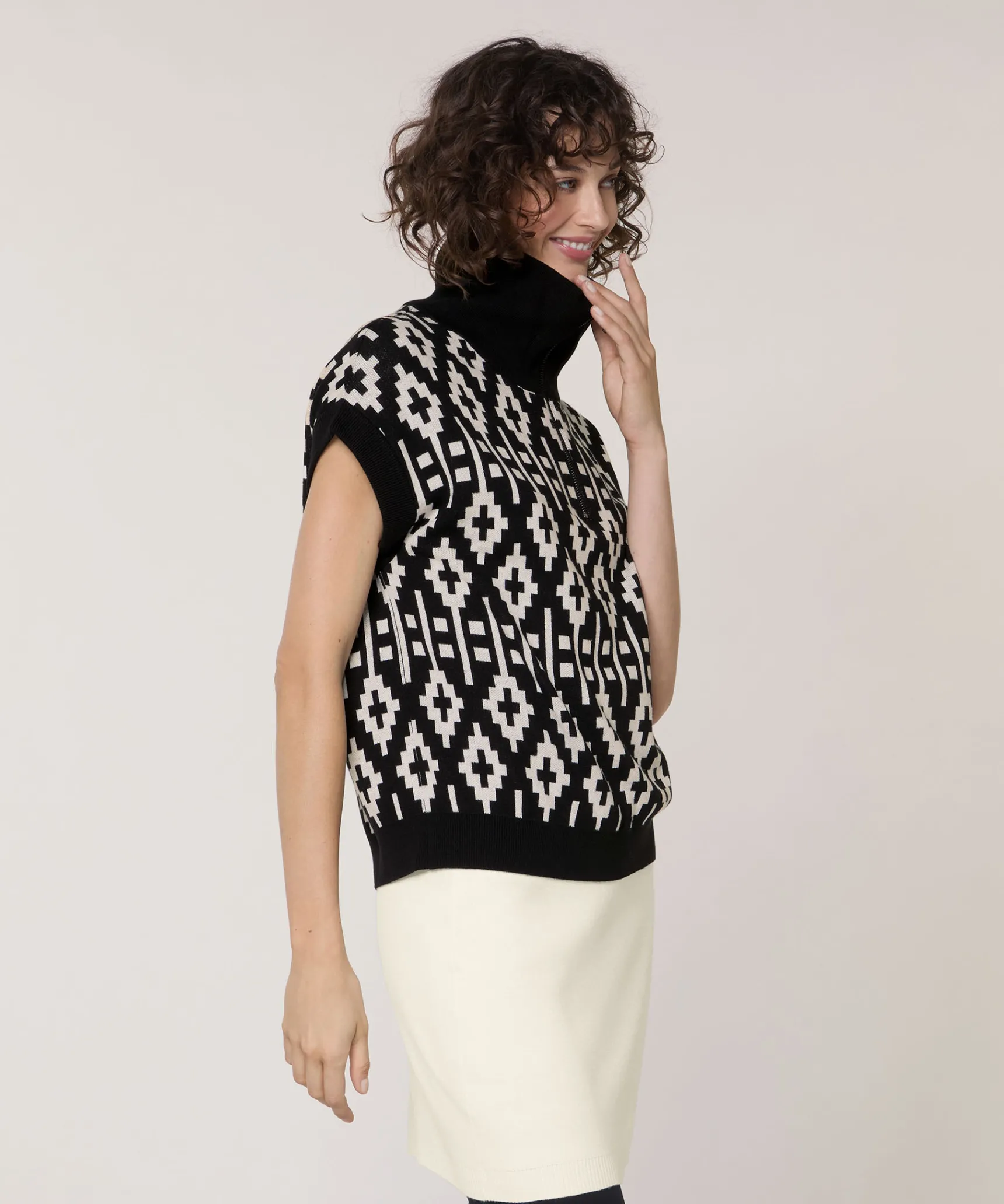 Online Rodier Pull manches courtes jacquard noir