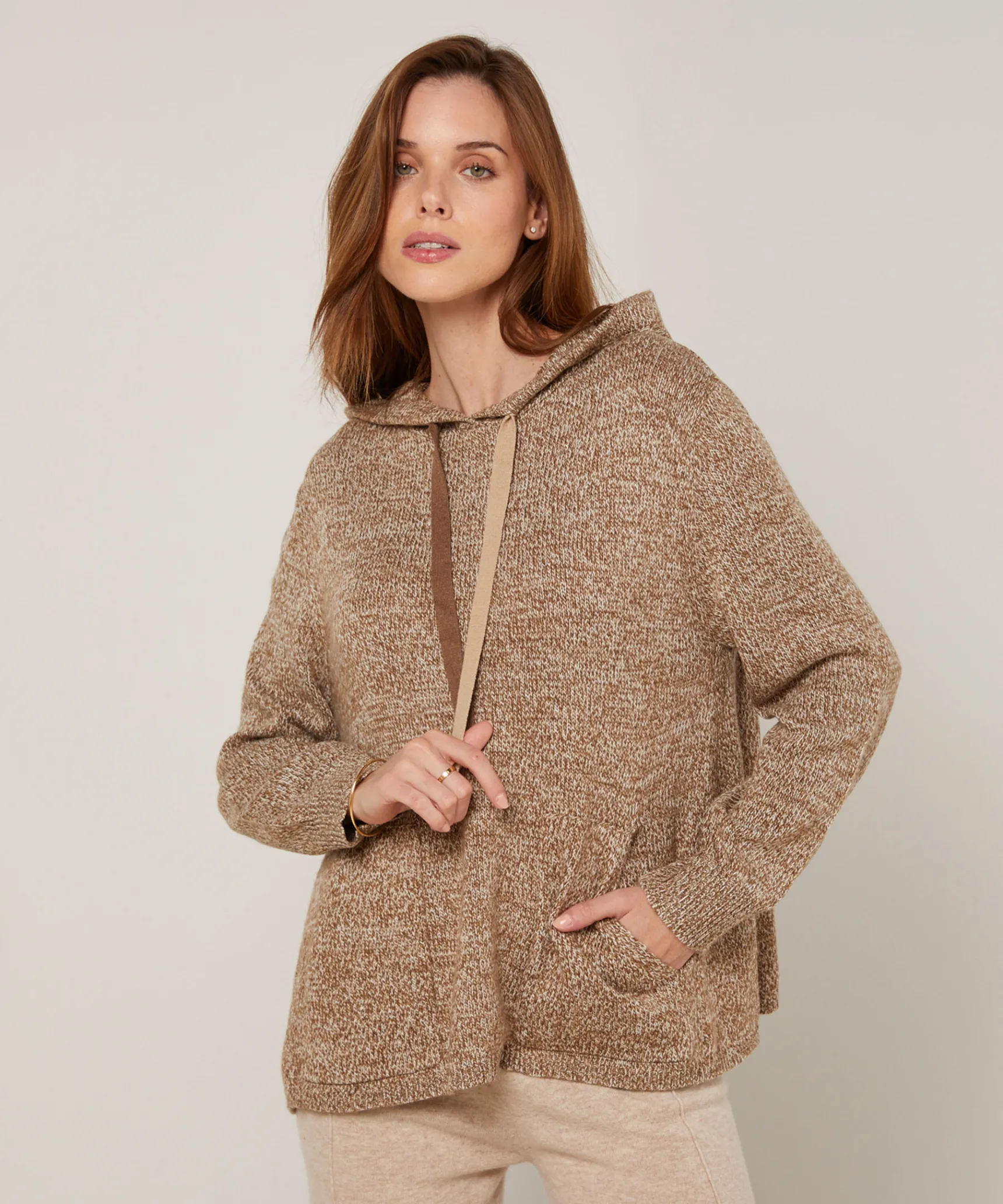 Discount Rodier Pull oversize à capuche chiné marron