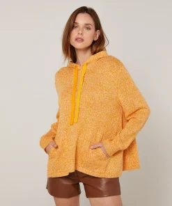 Rodier Pull oversize à capuche chiné jaune