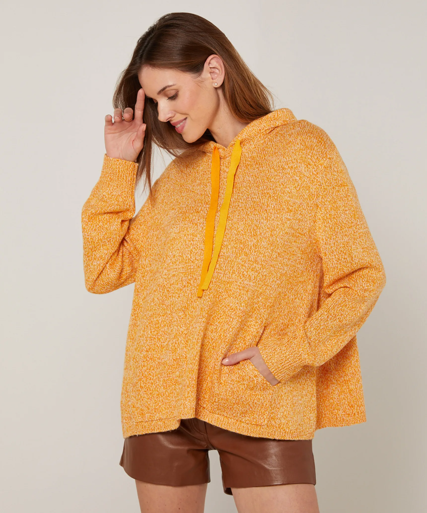 Rodier Pull oversize à capuche chiné jaune