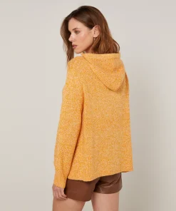 Rodier Pull oversize à capuche chiné jaune