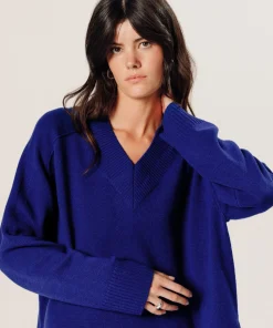 Discount Rodier Pull oversize col V en cachemire bleu outremer