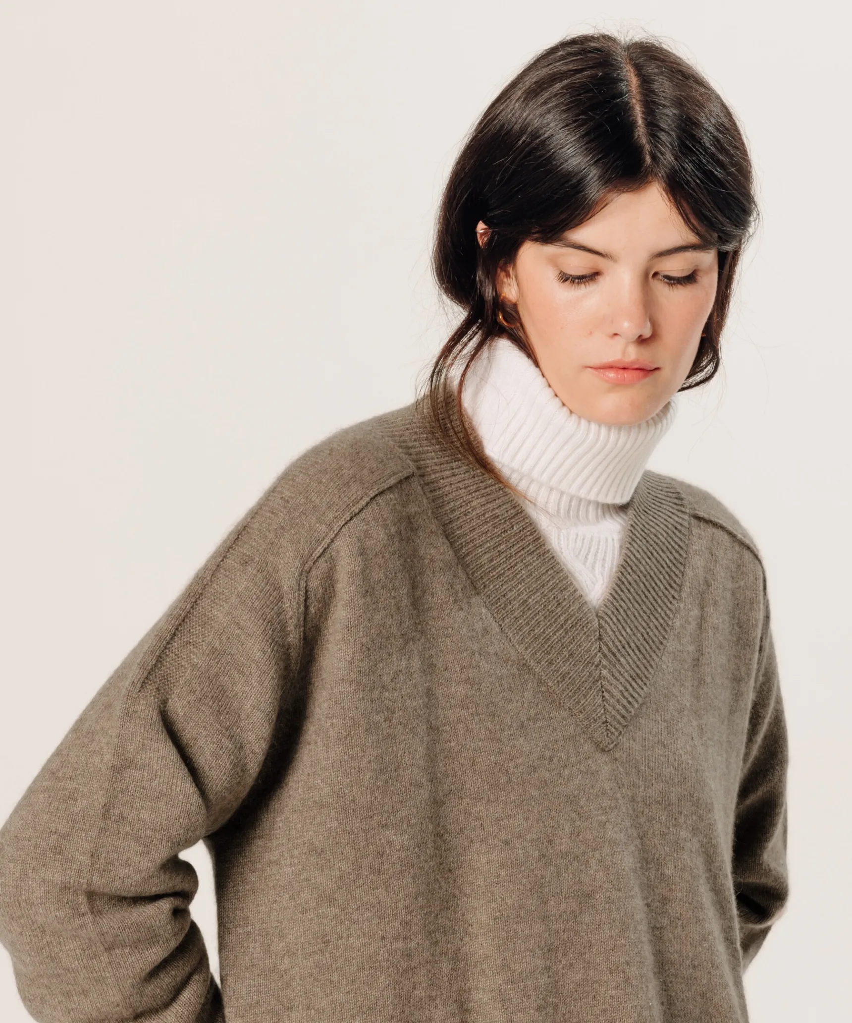 Hot Rodier Pull oversize col V en cachemire beige