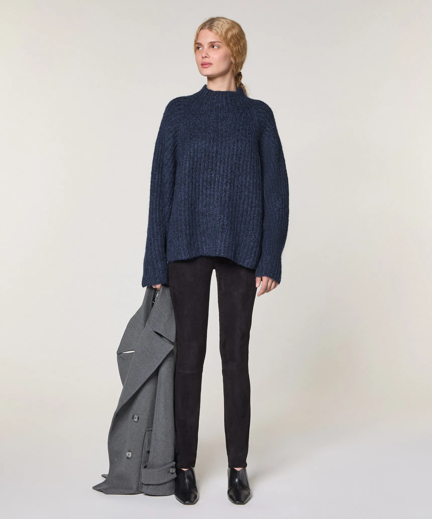Rodier Pull oversize en grosse maille chiné bleu marine