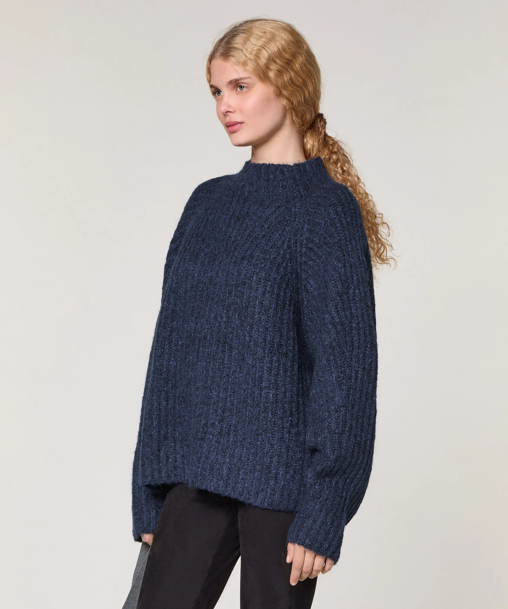 Rodier Pull oversize en grosse maille chiné bleu marine