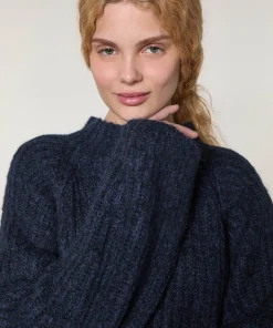 Rodier Pull oversize en grosse maille chiné bleu marine