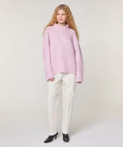 Rodier Pull oversize en grosse maille chiné rose pâle