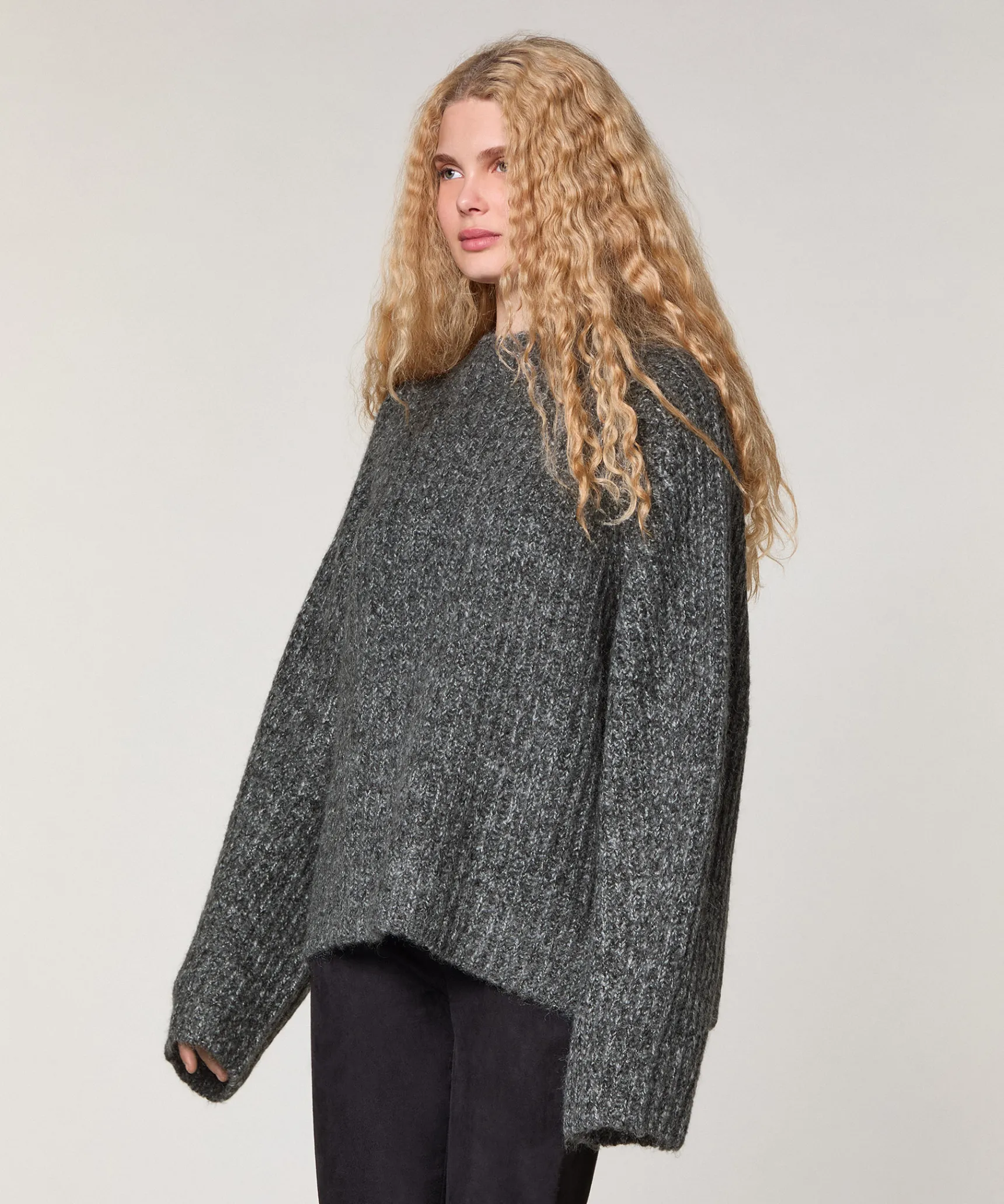 Hot Rodier Pull oversize en grosse maille chiné gris chiné
