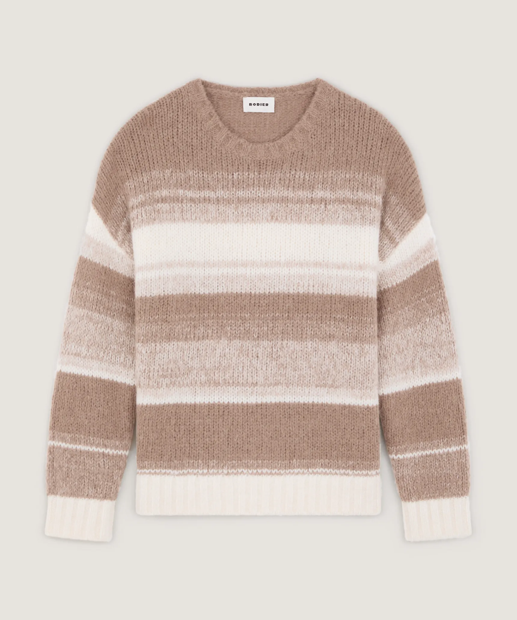 Rodier Pull oversize rayé en alpaga marron taupe