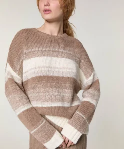 Rodier Pull oversize rayé en alpaga marron taupe