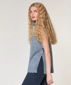 Clearance Rodier Pull sans manches en grosse maille bleu