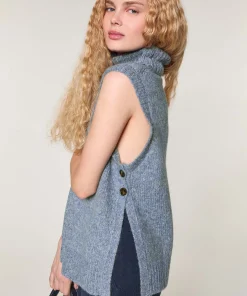 Clearance Rodier Pull sans manches en grosse maille bleu