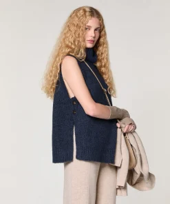 New Rodier Pull sans manches en grosse maille bleu marine