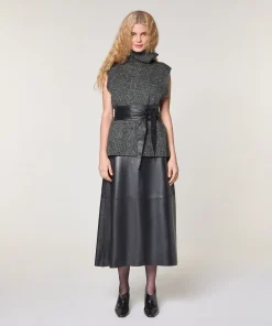 Best Rodier Pull sans manches en grosse maille gris chiné