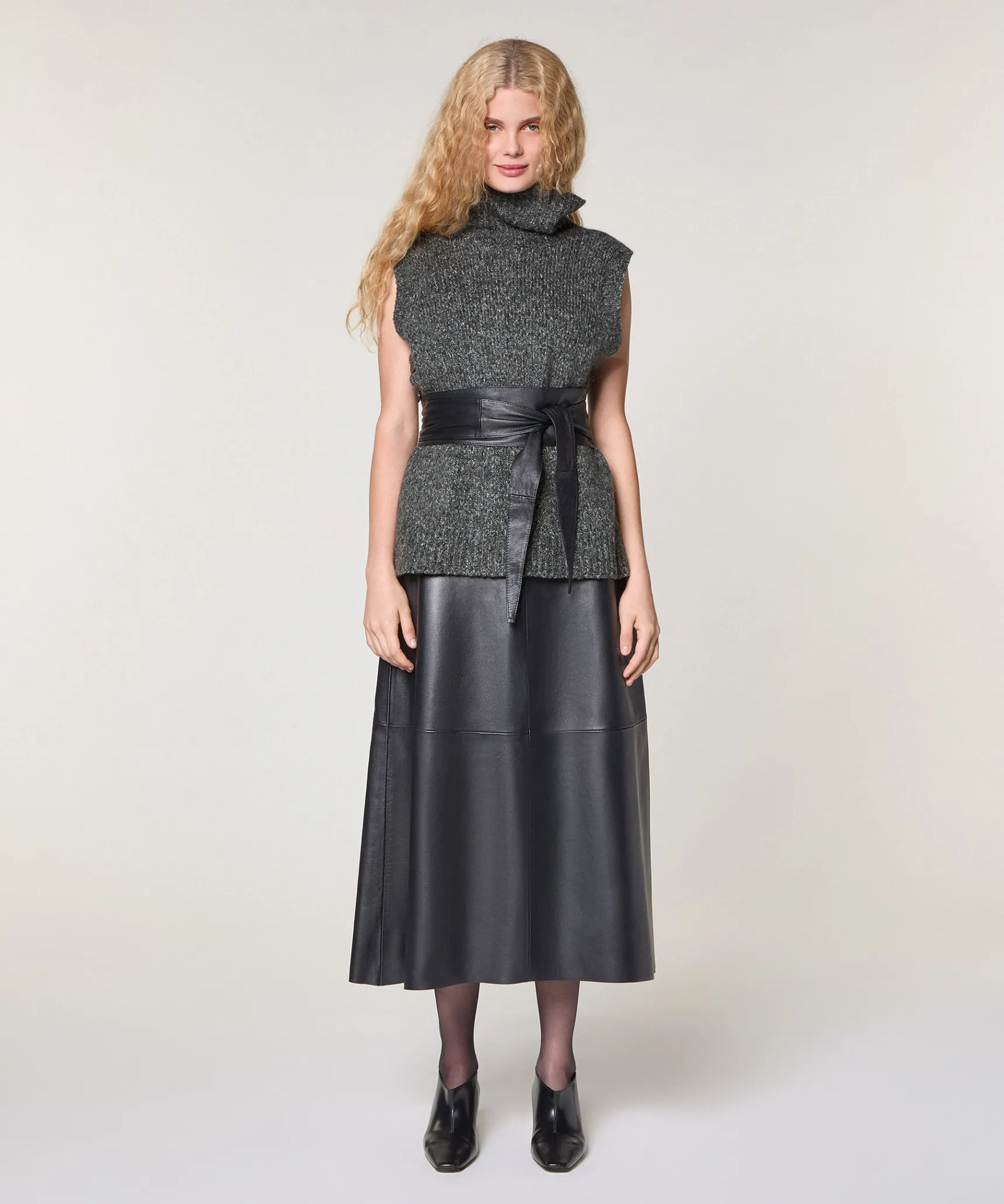 Best Rodier Pull sans manches en grosse maille gris chiné