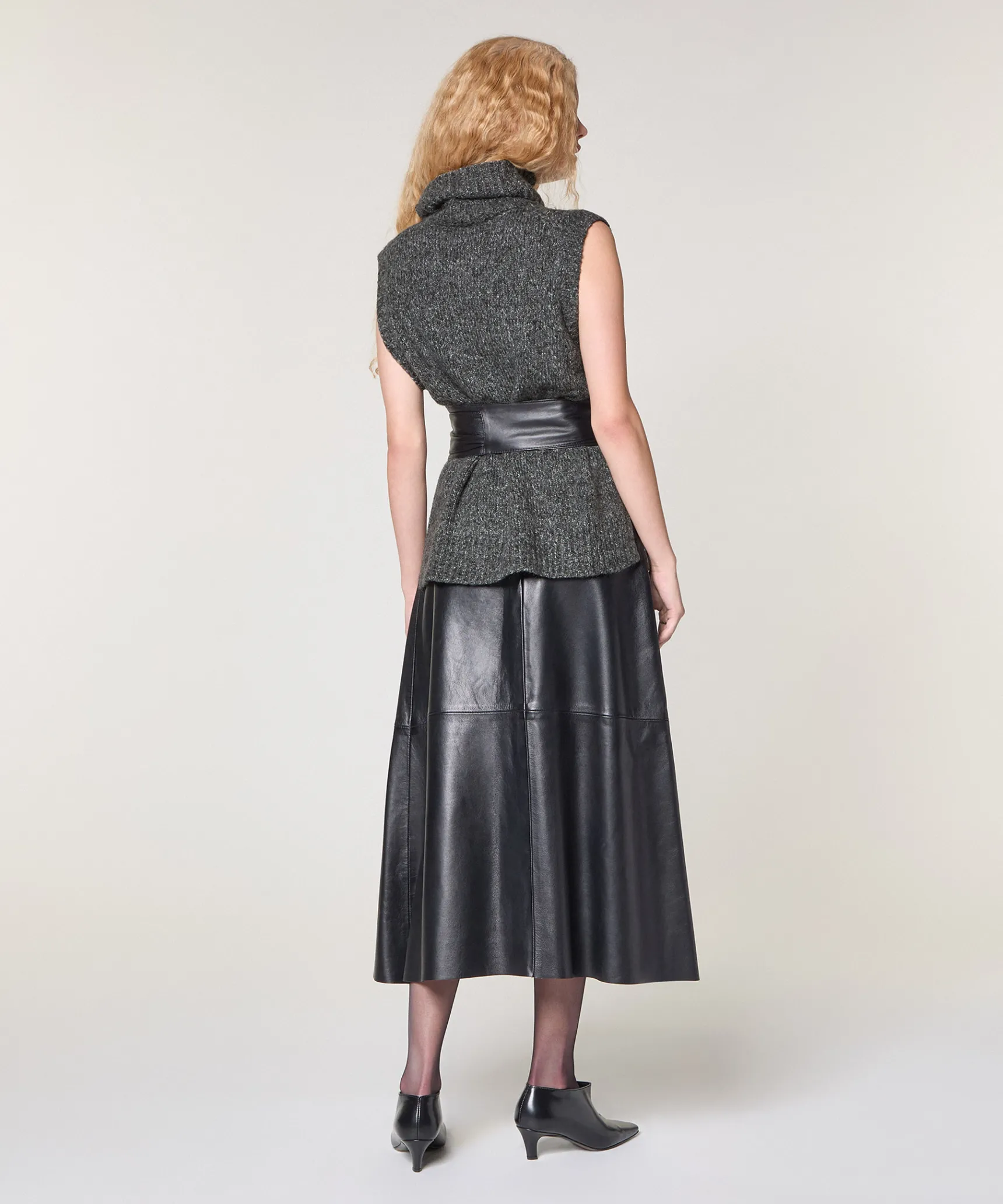 Best Rodier Pull sans manches en grosse maille gris chiné