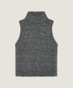 Best Rodier Pull sans manches en grosse maille gris chiné
