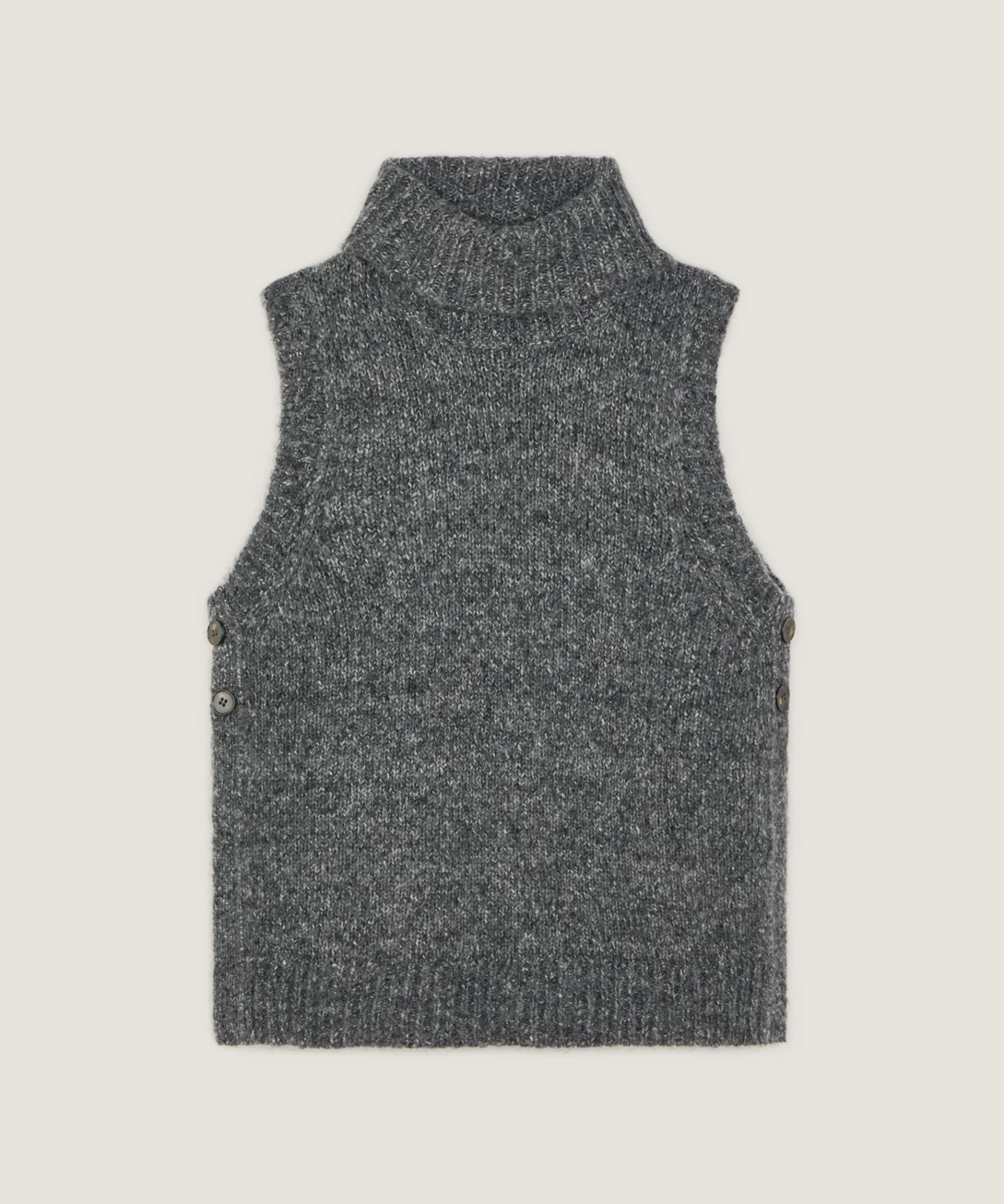 Best Rodier Pull sans manches en grosse maille gris chiné