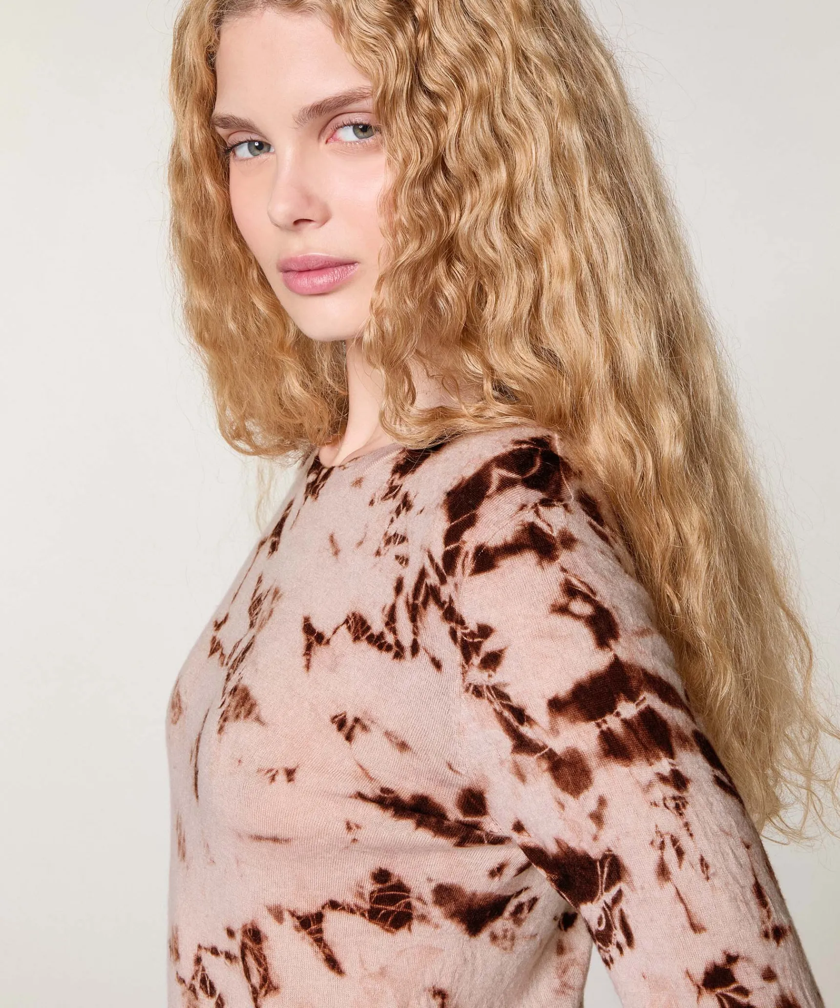 Discount Rodier Pull Tie & Dye en laine et cachemire beige