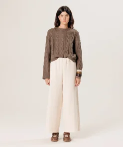 New Rodier Pull torsadé court en cachemire marron havane