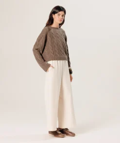 New Rodier Pull torsadé court en cachemire marron havane