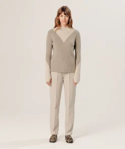 Discount Rodier Pull trompe l'œil en cachemire marron taupe