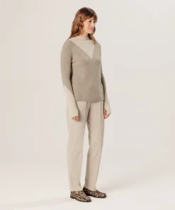 Discount Rodier Pull trompe l'œil en cachemire marron taupe