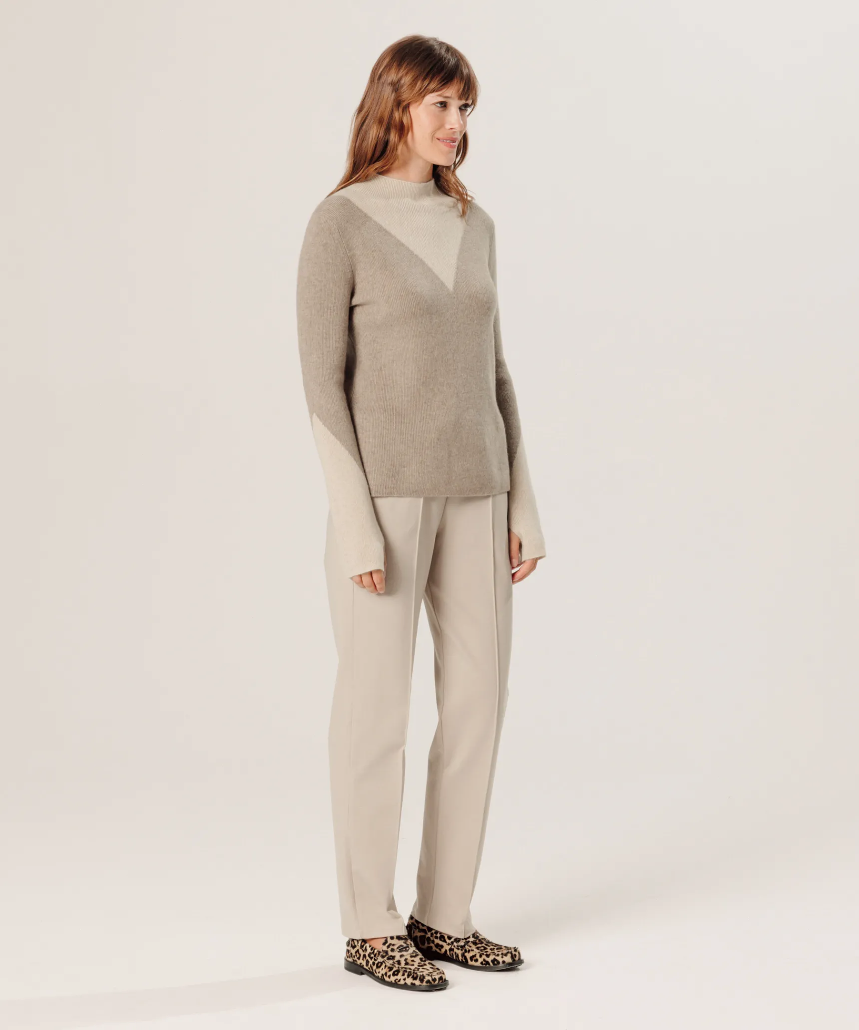Discount Rodier Pull trompe l'œil en cachemire marron taupe