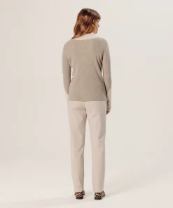 Discount Rodier Pull trompe l'œil en cachemire marron taupe