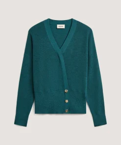 New Rodier Pull trompe l'œil en laine mérinos bleu pétrole
