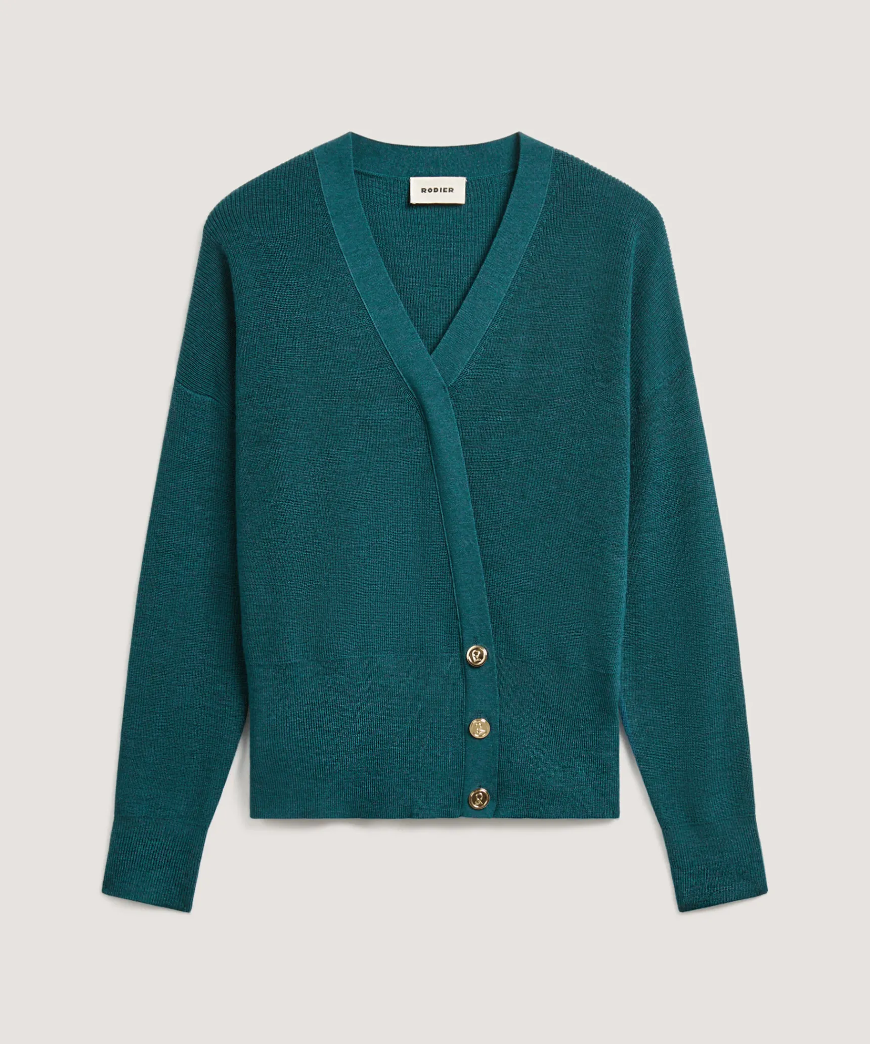 New Rodier Pull trompe l'œil en laine mérinos bleu pétrole