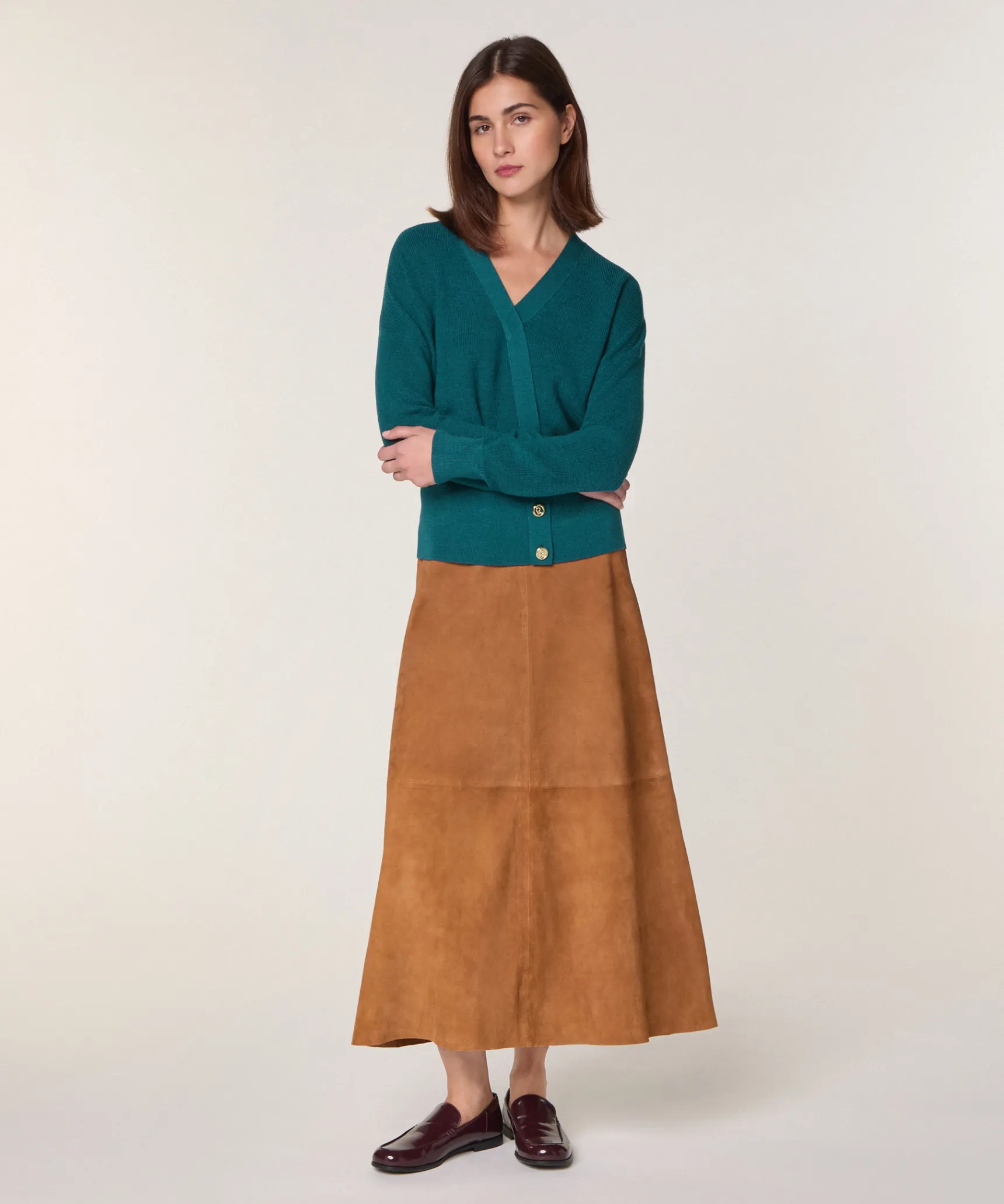New Rodier Pull trompe l'œil en laine mérinos bleu pétrole