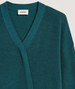 New Rodier Pull trompe l'œil en laine mérinos bleu pétrole