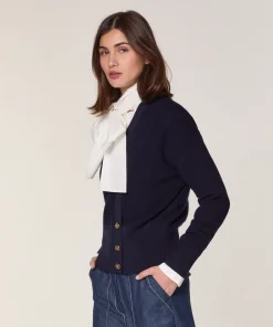 New Rodier Pull trompe l'œil en laine mérinos bleu marine