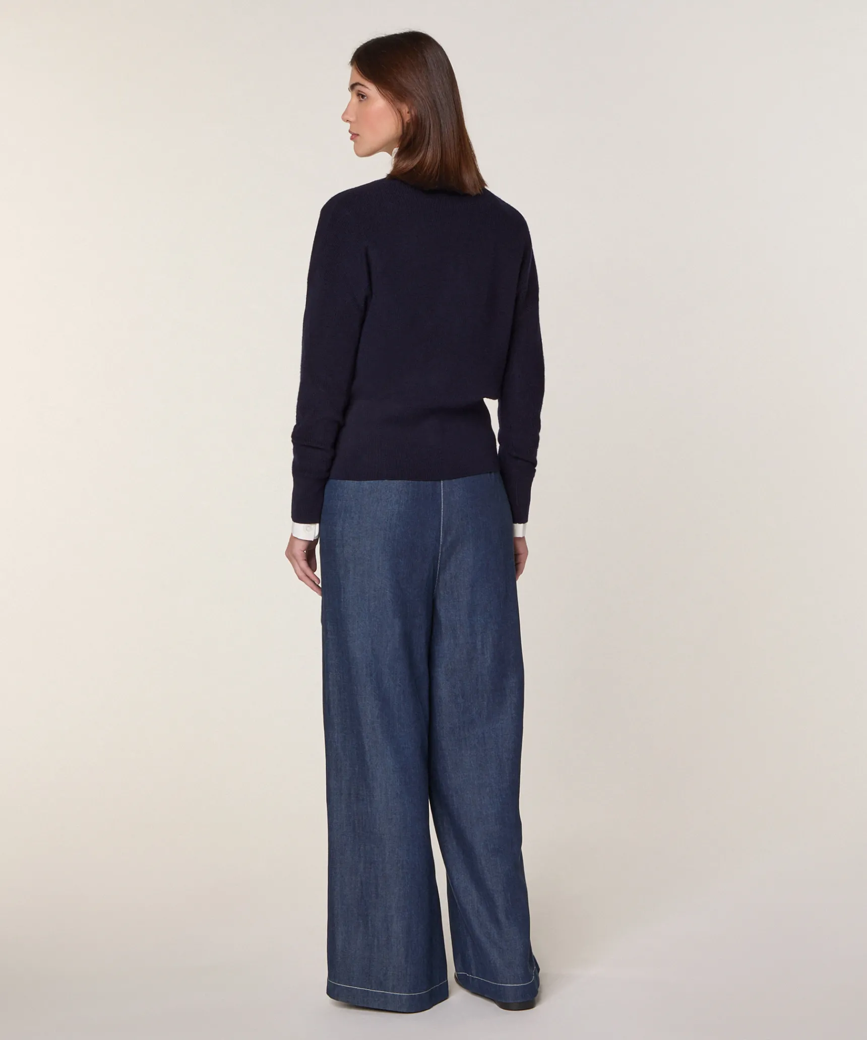 New Rodier Pull trompe l'œil en laine mérinos bleu marine