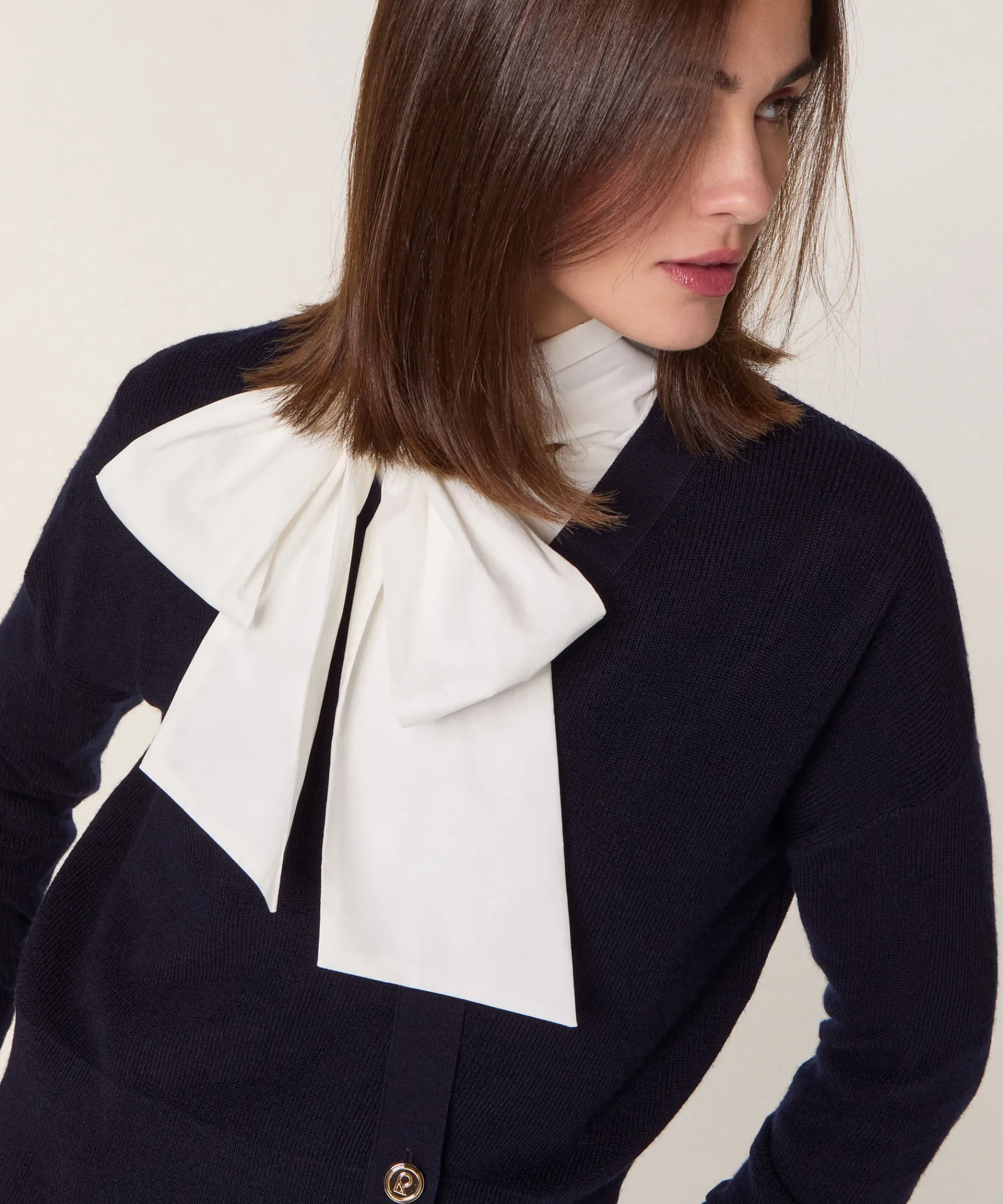 New Rodier Pull trompe l'œil en laine mérinos bleu marine