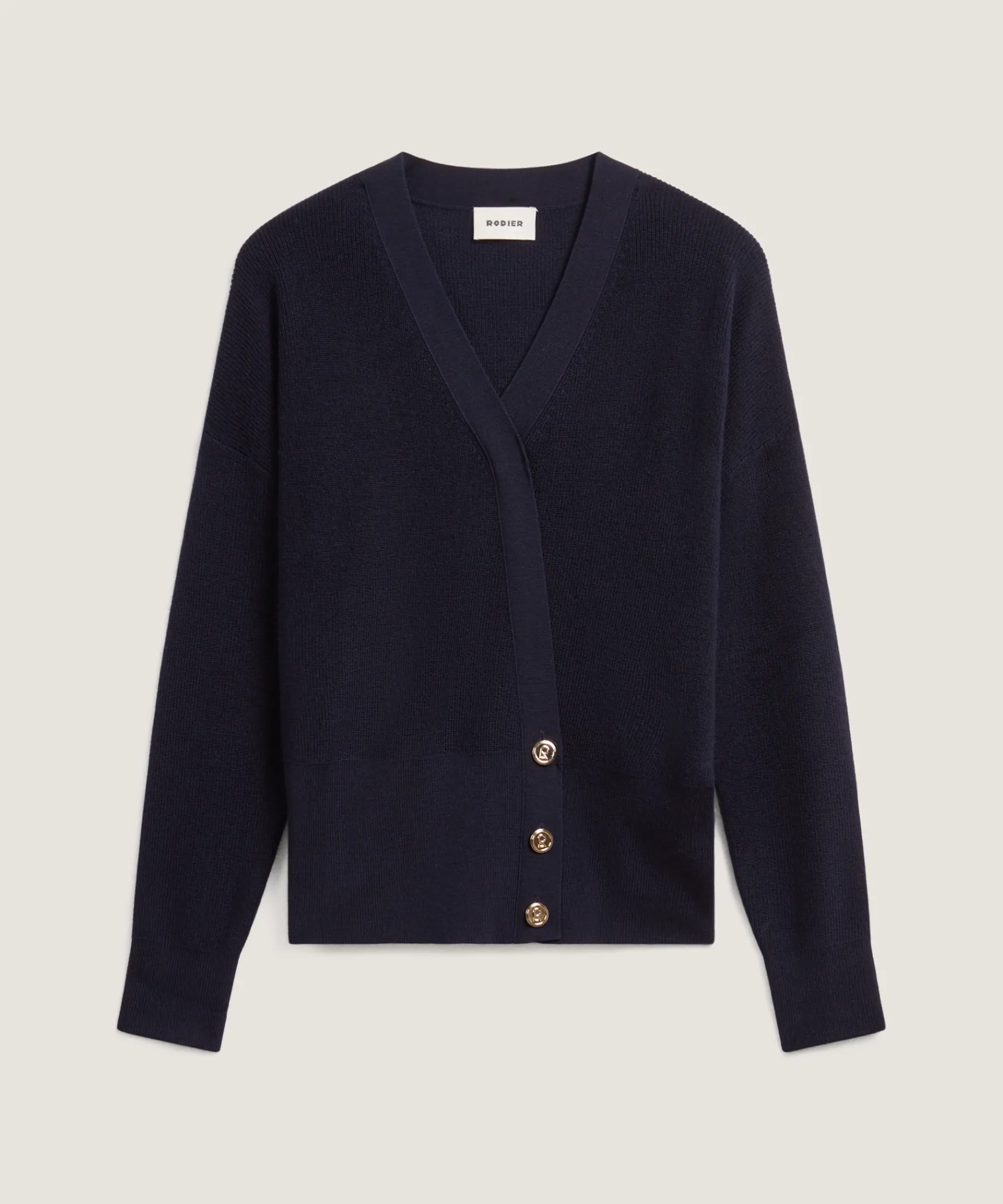 New Rodier Pull trompe l'œil en laine mérinos bleu marine