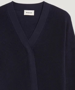 New Rodier Pull trompe l'œil en laine mérinos bleu marine
