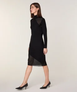 Online Rodier Robe droite bi-matière en laine noir