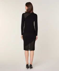 Online Rodier Robe droite bi-matière en laine noir