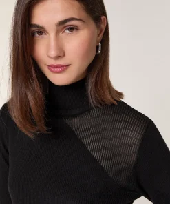 Online Rodier Robe droite bi-matière en laine noir