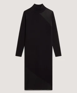 Online Rodier Robe droite bi-matière en laine noir