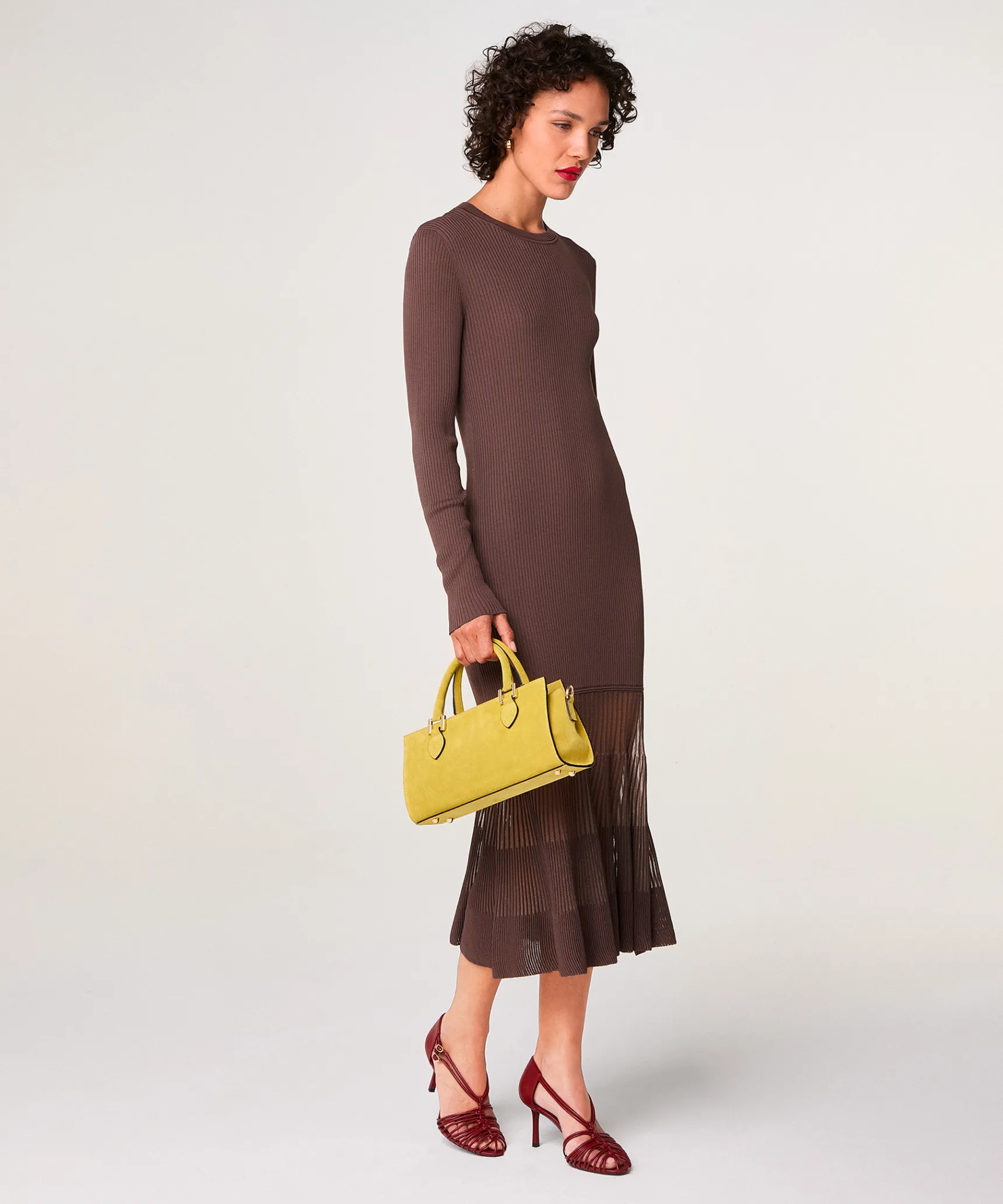 Discount Rodier Robe longue bi-matière marron écorce