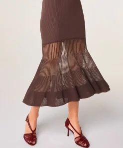 Discount Rodier Robe longue bi-matière marron écorce