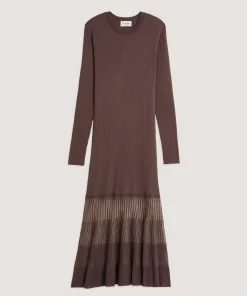 Discount Rodier Robe longue bi-matière marron écorce