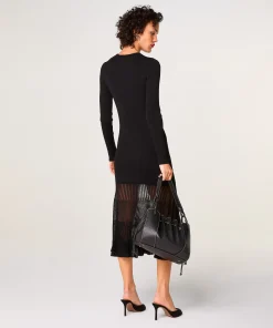 Online Rodier Robe longue bi-matière noir