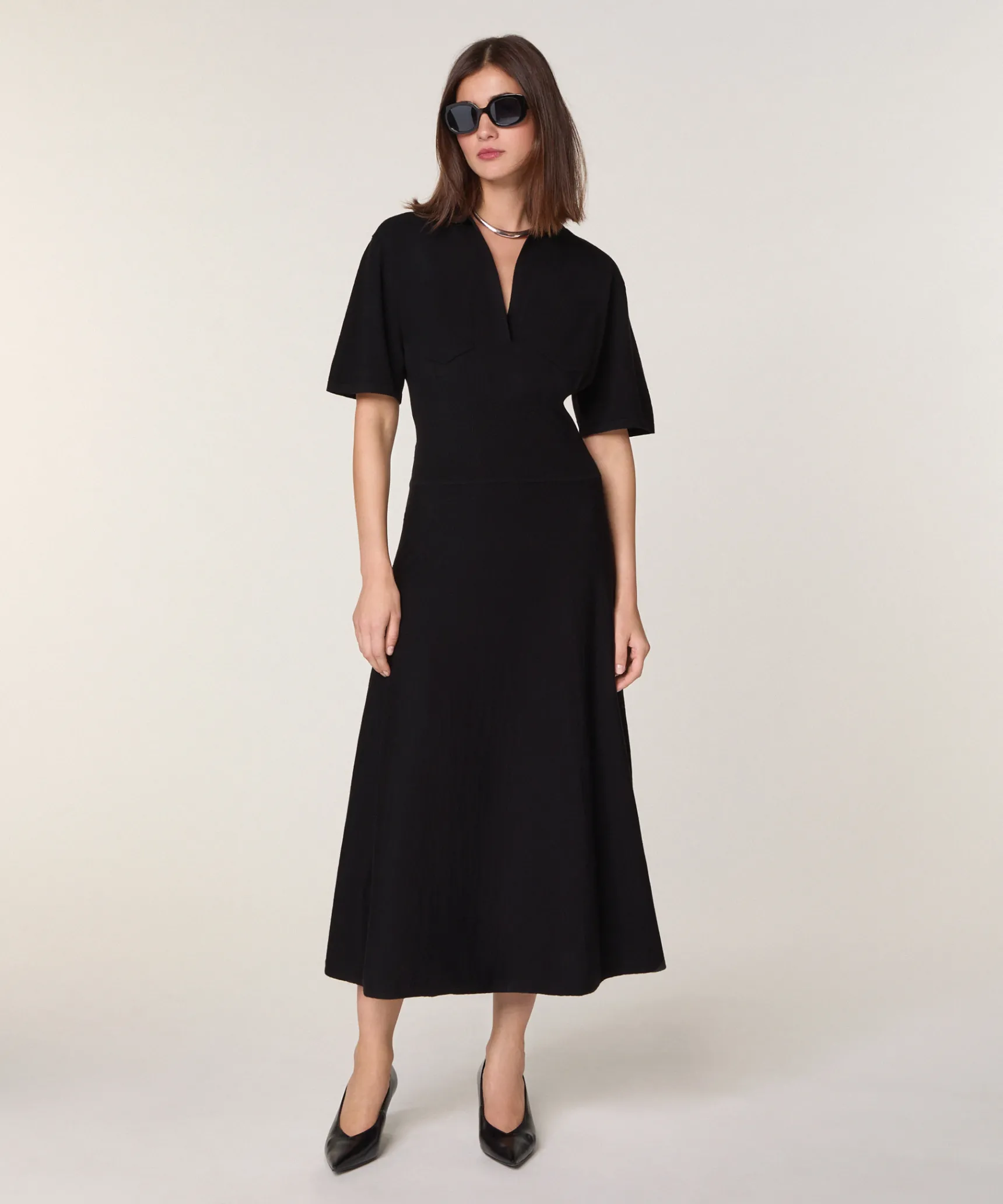 New Rodier Robe longue en laine noir