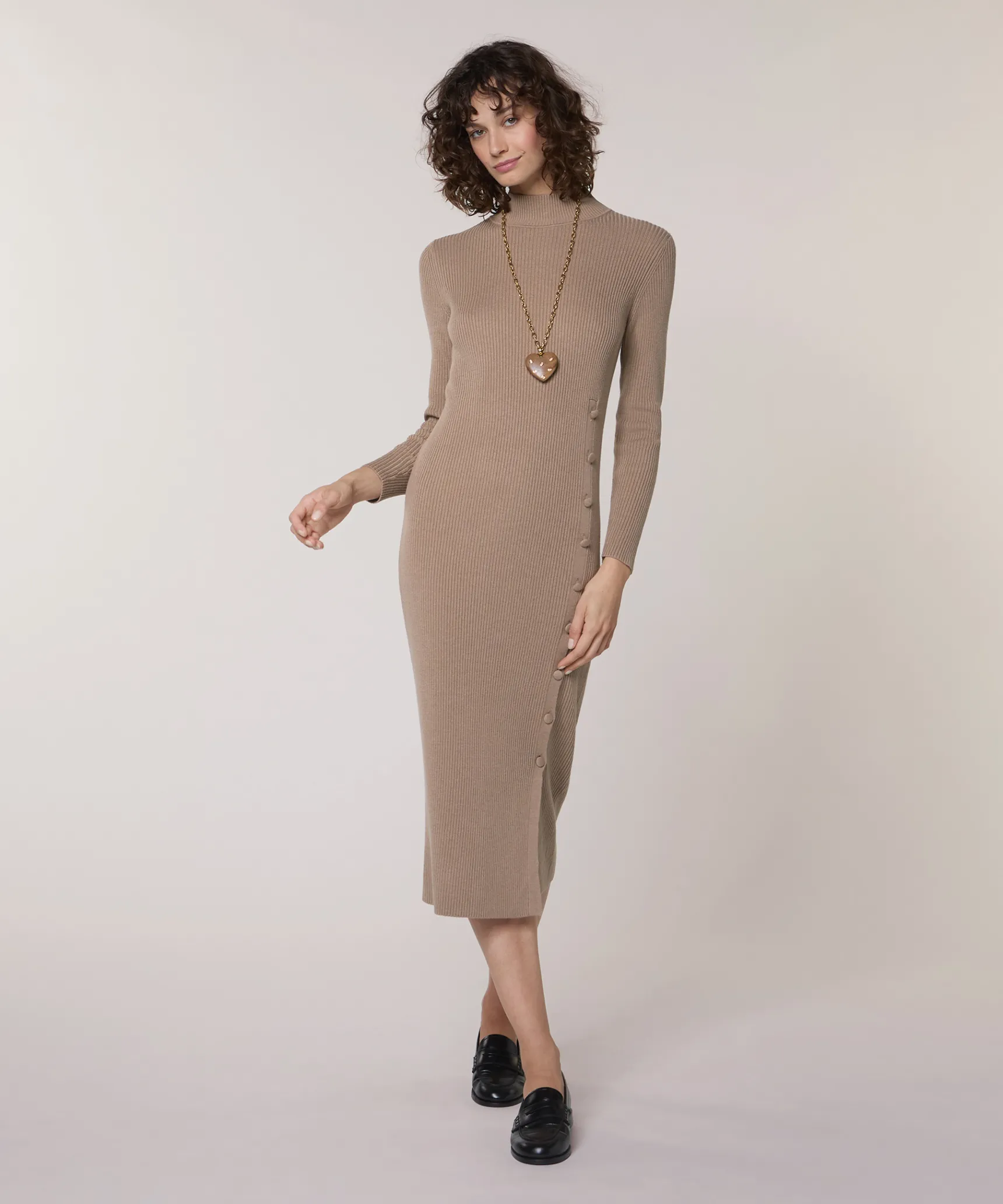 Rodier Robe longue en maille marron moka