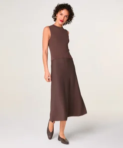Rodier Robe longue évasée marron écorce